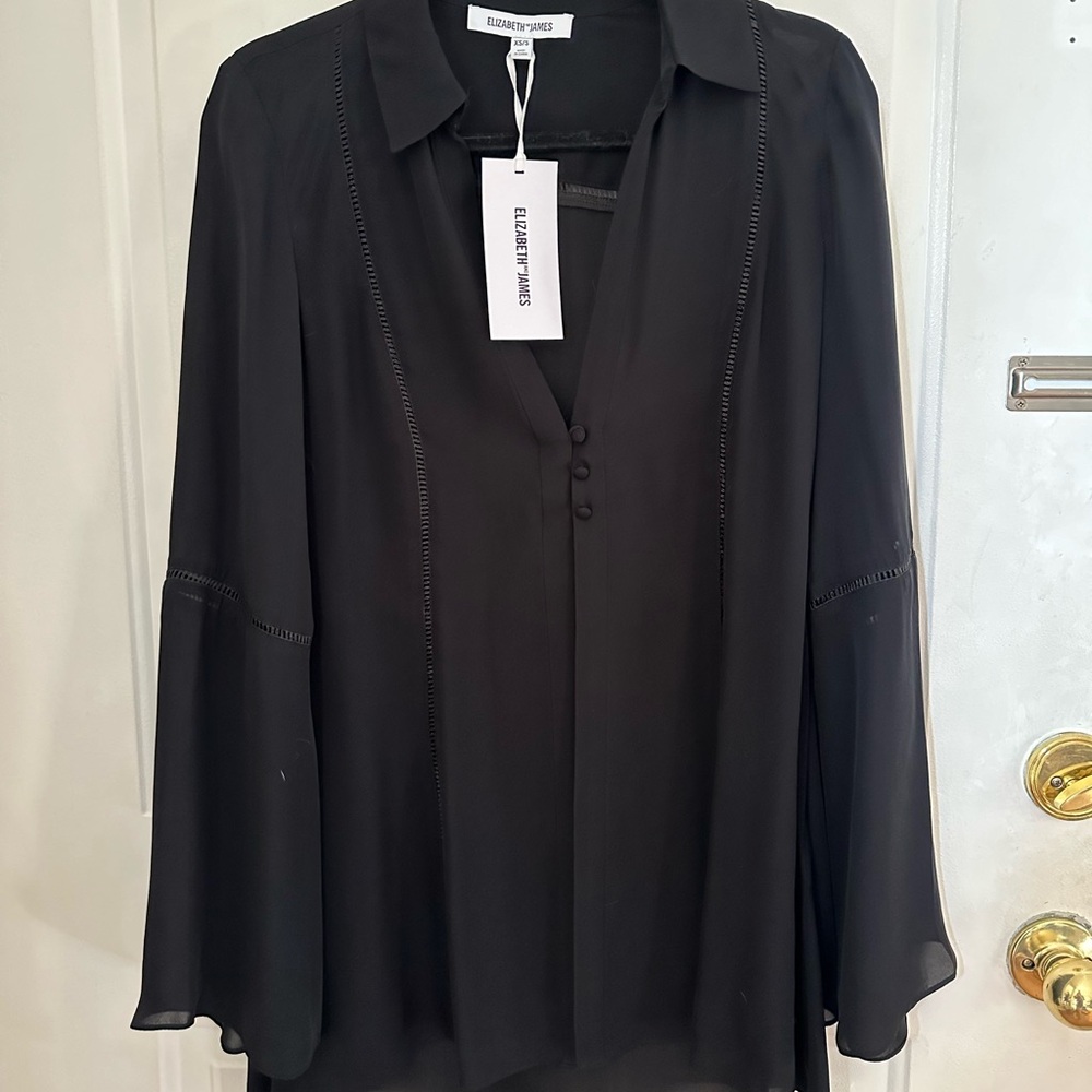 Elizabeth and James NWT 100% Silk Sheer Tunic Top in Black